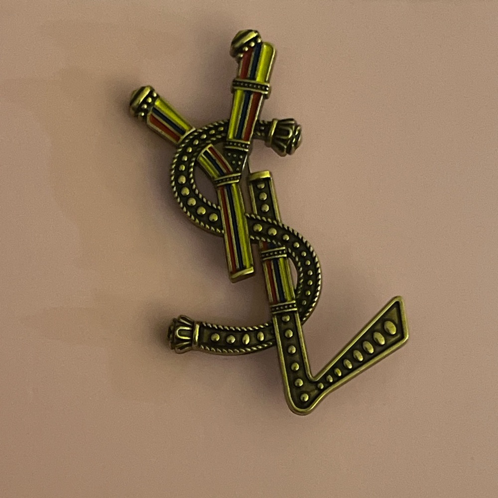 YSL Gold Logo Brooch